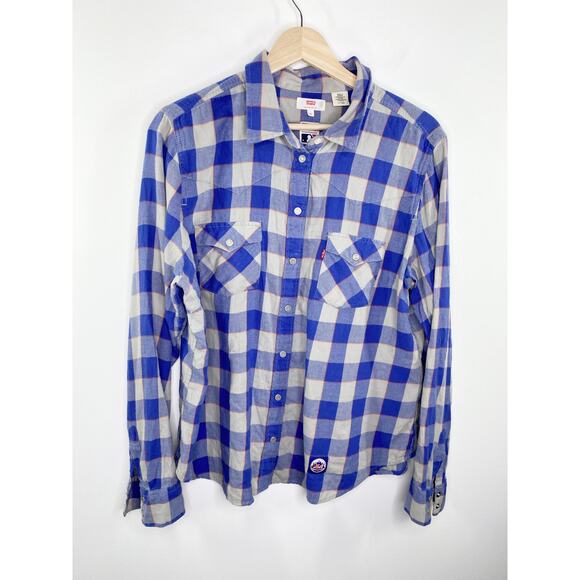Levi's Blue White Button Snap Long Sleeve Collared Shirt Men's Size X-Large XL - Picture 1 of 8